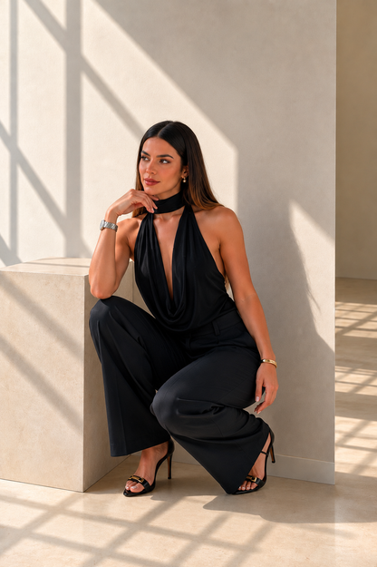 Top Halter Drappeggiato - Nero