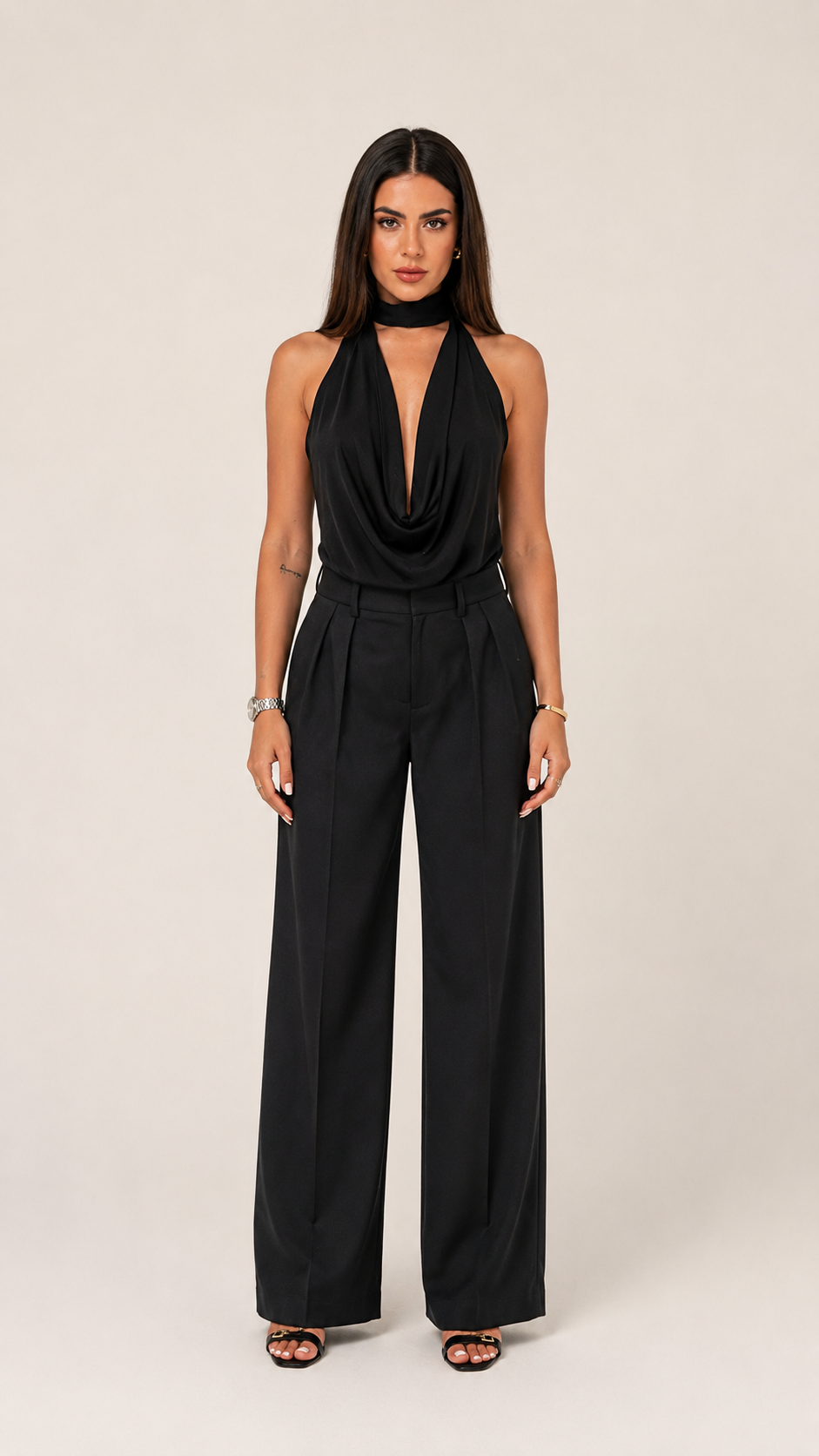 Top Halter Drappeggiato - Nero